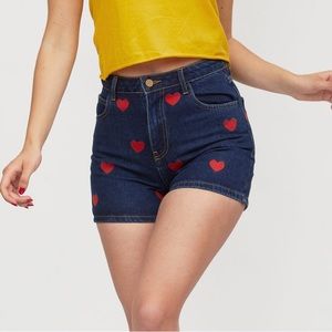 Lazy Oaf Embroidered Heart Denim Shorts
